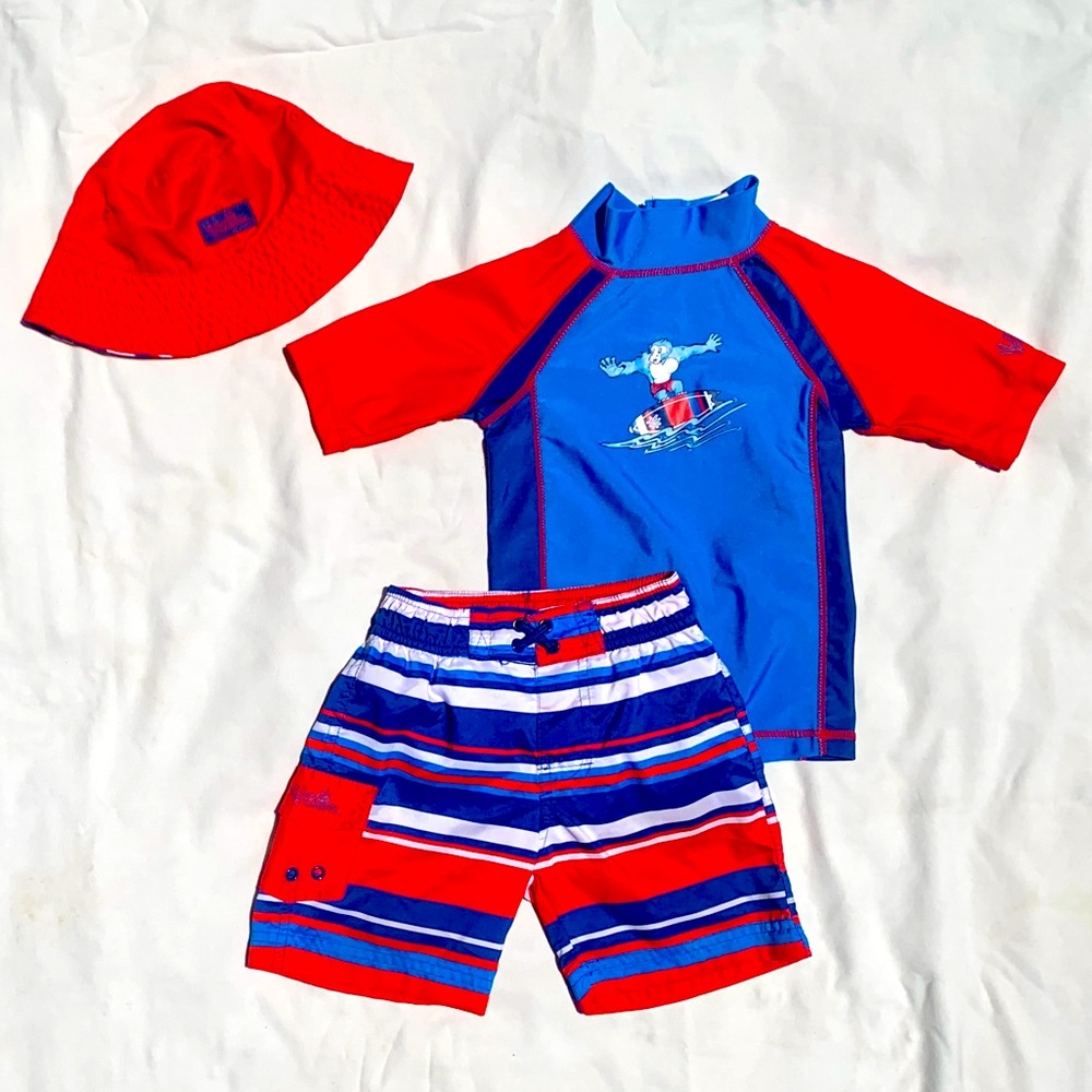 UV Skinz 3-Piece Swim Set 2T Boys Hat Shirt Trunks Surf Gorilla Ape UPF 50+
